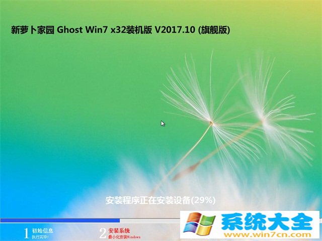 新萝卜家园GHOST WIN7 x32 V201710(完美激活)精致装机