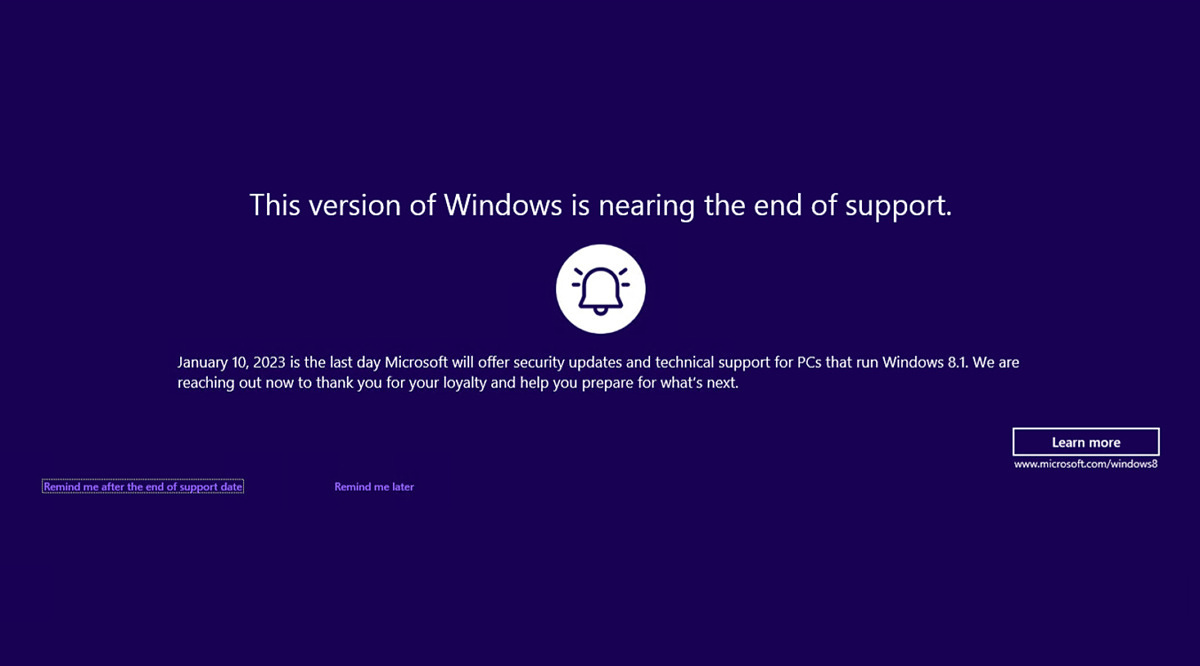 微软 2023 年后将不再支持 Windows 8.1，用户现已收到弹窗提醒