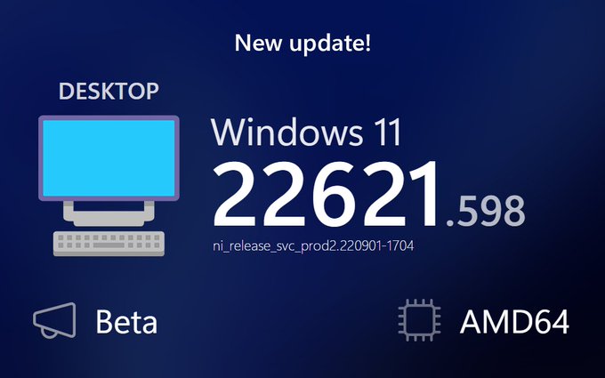 Cumulative Update for Windows 11 Insider Preview (10.0.22621.598) (KB5017390)版本更新