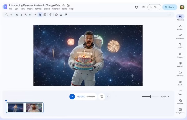 Google Vids 新增个人 AI 数字分身功能，可生成个人虚拟形象拍摄视频