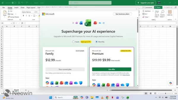 微软 Word/Excel/PPT 新增不可关闭套餐推广，付费订阅用户全部可见
