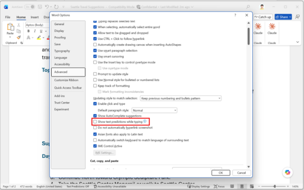 微软统一关闭 Word、Outlook 文本预测默认开关，跨设备保持一致